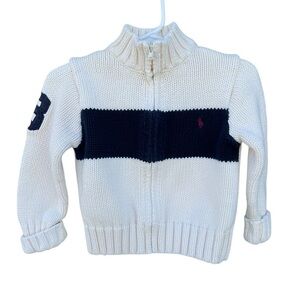 Polo Ralph Lauren Y2K Stripe Knit Cardigan Number Patch Full Zip 18 Mo FLAW